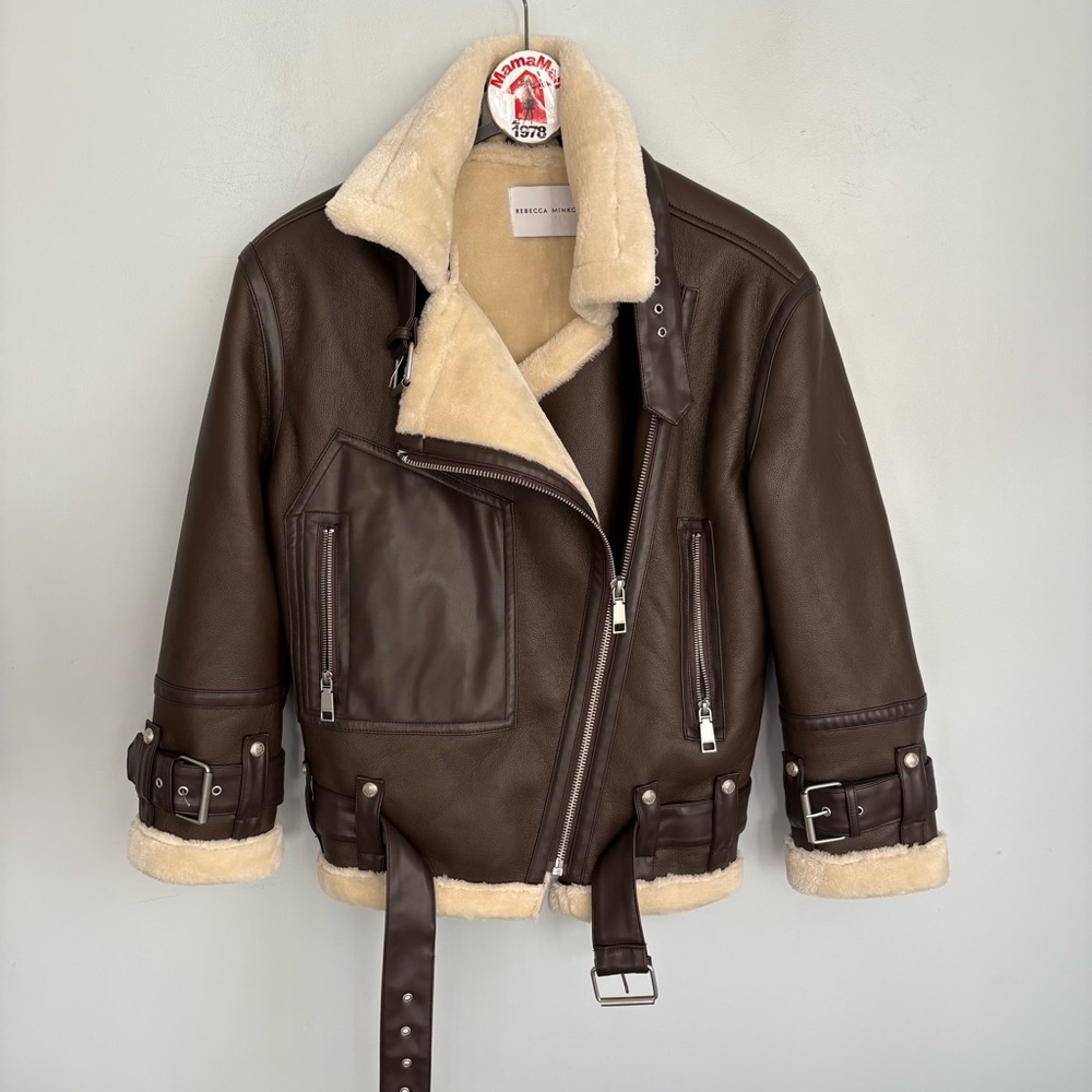 Rebecca Minkoff Brown Bomber Jacket with Cream Accents - Picture 13 of 15
